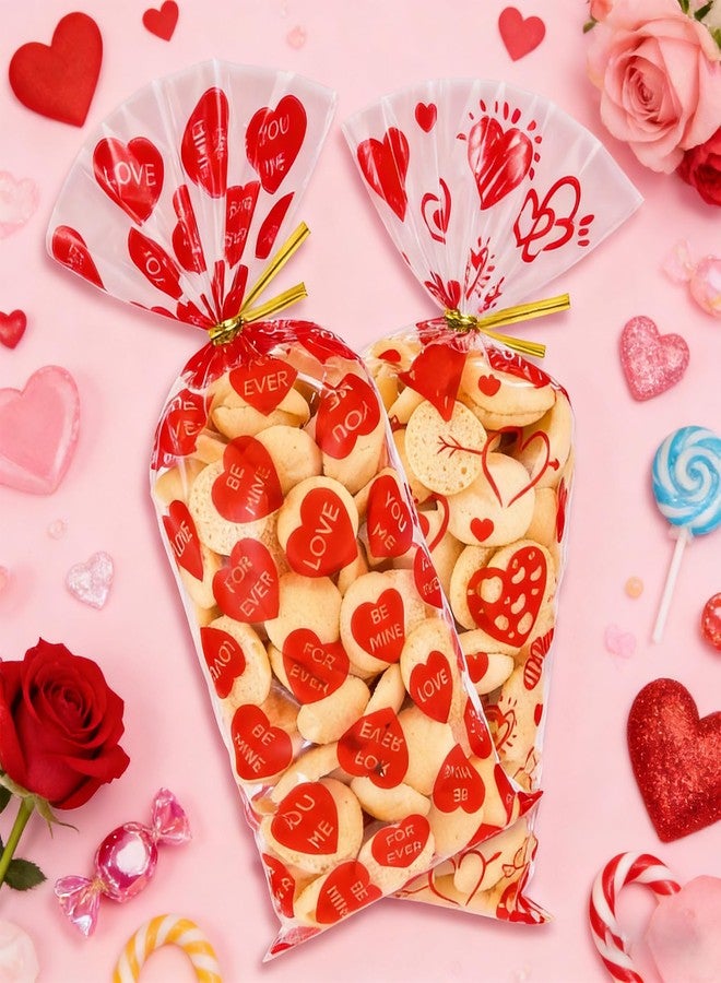 Konsait 100 Pcs Valentine Cellophane Treat Bags with Golden Twist Ties 5 Style Clear Treat Bags for Valentines Day Wedding Birthday Party Favor Supplies - Image 4